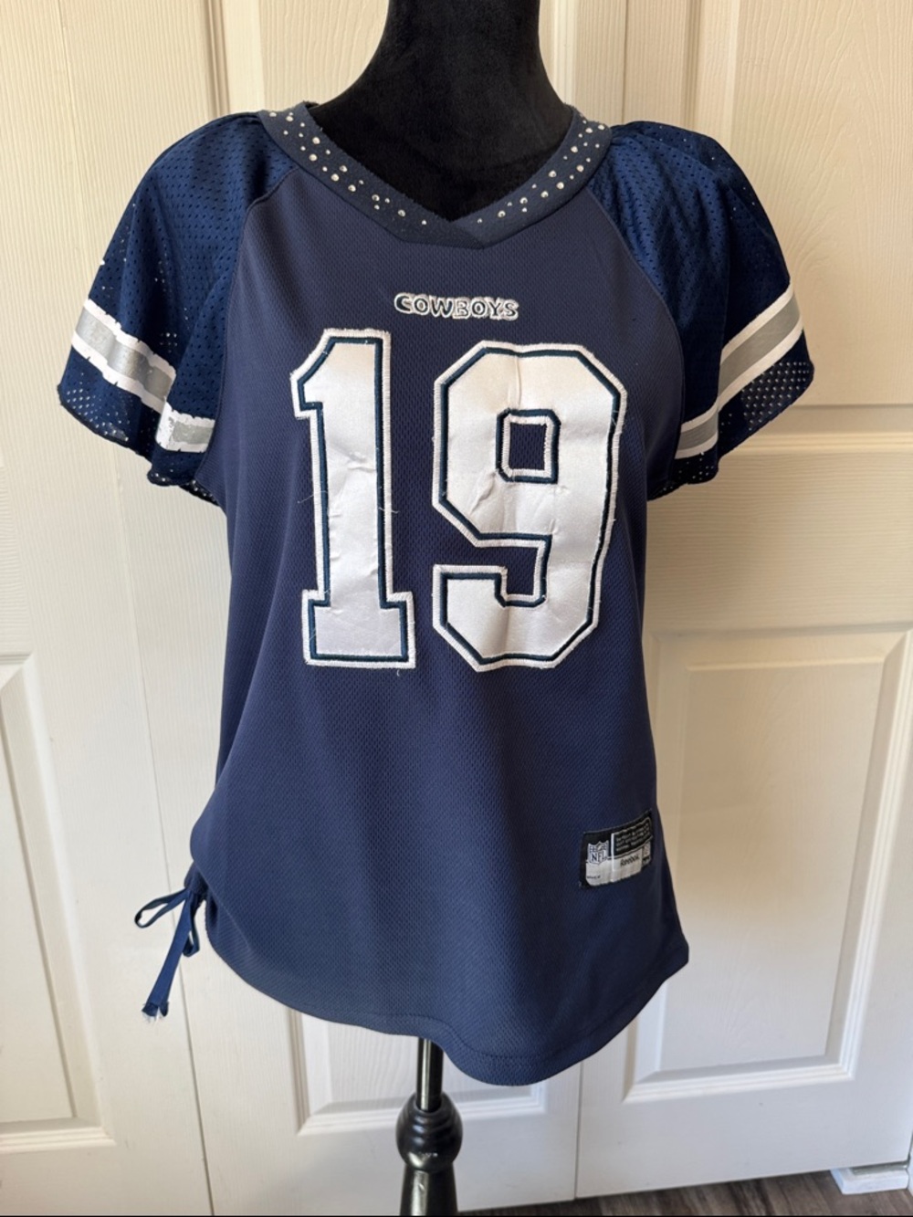 Reebok Navy Blue Cowboys #19 women’s Jersey Top